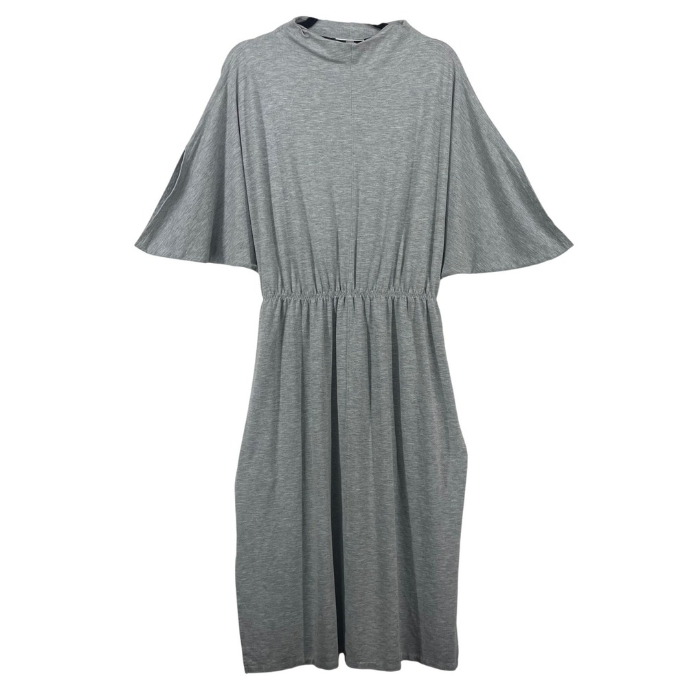 Prologue Plus Size XXL Modest Dress Grey Mock Neck Cape Split Sleeve Minimalist